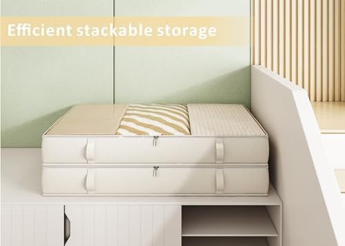 Side-Supported Under Bed Storage Containers, 8 Inch 80L Clothes Storage Bin | Underbed Storage Bin with Sturdy Handles and Sidewalls, Closet Organizer for Clothes, Blankets, Seasonal Items, Beige, 2 Pack - Image 7