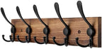 Kuhome Coat Rack Wall Mount Wooden Hat Rack for Wall Hooks Pine Real Wood Plank 16.9" Brown Coat Hanger with 5 Triple Hooks for Hanging Coat Hat Jacket by Kuhome