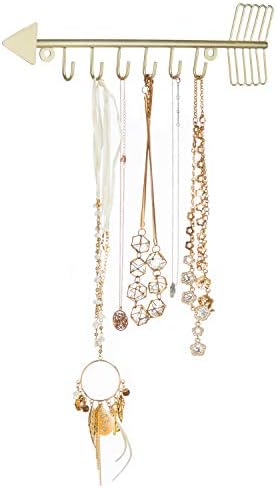 MyGift Brass-Tone Metal Wall Mounted Arrow Design Necklace Organizer Rack with 6 Hooks, Set of 2 - Image 5
