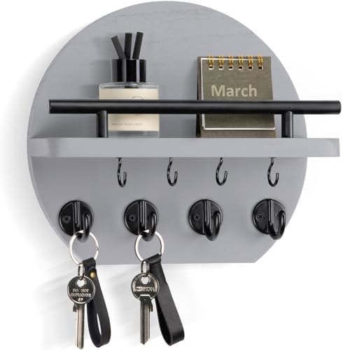 Nekon Key Holder for Wall, 9.8 Inch Round Wall Decor, Gray by NekonDesign