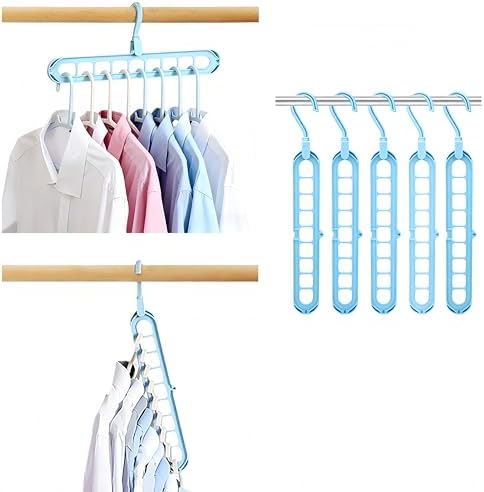 9 Space-Saving Hangers Heavy-Duty PP Plastic Tiered Hanger Organizer with Non-Slip Foldable Design, for Closet (Black, 5) by Unknown