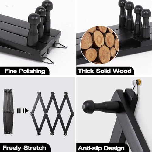 SCUNDA Wall Rack with 10 Hooks, Wooden Wall Expandable Coat Rack for Coat, Hats, Baseball Caps, Coffee Mug, Jewelry(Black) - Image 2