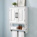 Bathroom Wall Cabinet, 25"x19" Farmhouse Wall Mounted Medicine Cabinet with 2 Raised Panel Doors, Adjustable Shelf & Towel Bar–Over Toilet Storage Organizer for Laundry Room, Entryway or Small Spaces by Elnure