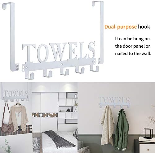 Kuhome Over The Door Hooks, Towel Hooks for Bathroom, Towel Rack Towel Holder for Bathroom Bedroom Kitchen Pool Beach Towels Bathrobe Wall Mount Hang on The Door Cabinet Cupboard (Silver Grey) - Image 2