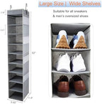 Large-Sized Hanging Shoe Organizer 10-Shelf, Sturdy Hanging Closet Organizer with 8 Side Pockets, Wider Hanging Shelves for Storage Shoes Clothes Jeans Shirts Toys, Grey - Image 2