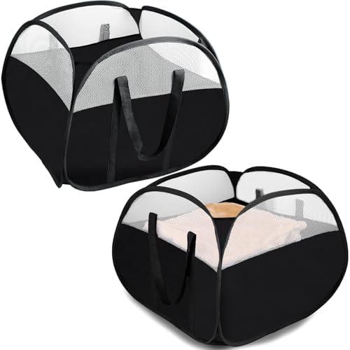 2 Pack Collapsible Laundry Baskets, 90L Large Foldable Laundry Basket, Pop Up Hampers for Laundry, Dirty Clothes Laundry Hamper for Bedroom, Bathroom, Dorm, Laundry Room, Travel or Camping Black by Bemkoo