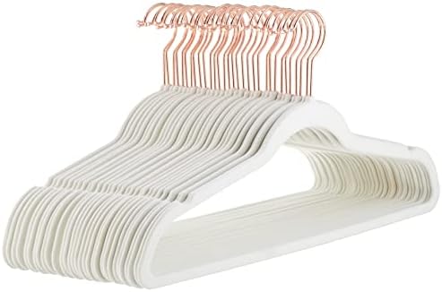 Amazon Basics Slim Velvet Non-Slip Space Saving Suit Clothes Hangers, Closet Organizer, Ivory/Rose Gold, 30-Pack by AmazonBasics