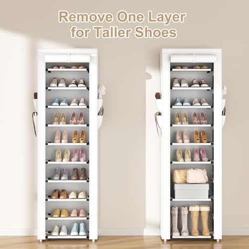 ROJASOP Shoe Rack with Covers 10 Tier Large Shoe Organizer Tall Shoe Closet Storage for 20-22 Pairs Shoe and Boot, Free Standing Shoe Rack Organizer for Closet, Entryway, Bedroom, White - Image 6