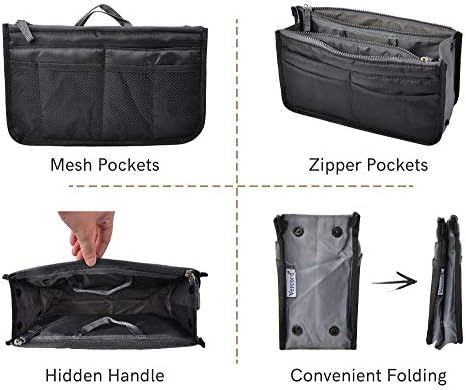 Vercord Purse Organizer Insert for Handbags Bag Organizers Inside Tote Pocketbook Women Nurse Nylon 13 Pockets Black Small - Image 4