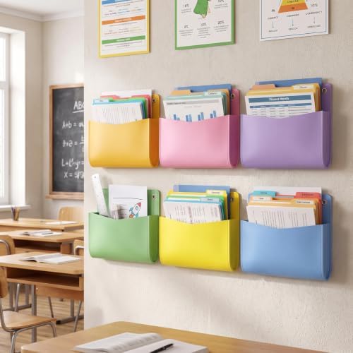 6 Pcs Pastel Color PU Wall File Organizer with Hook 2 Ring - Image 2