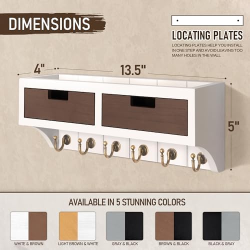 Rebee Vision Key Holder Wall Mount for Home Decor, White & Retro Brown - Image 6