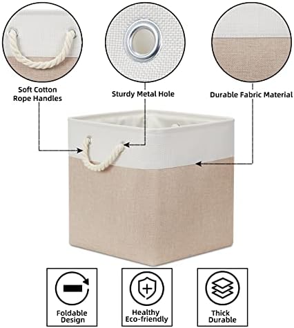 Bidtakay Fabric Storage Baskets for Organizing Beige 13 Inch Collapsible Square Baskets 3 Pack Organization Bins Large Cube Storage Bins Closet Baskets for Shelves Clothes - Image 6