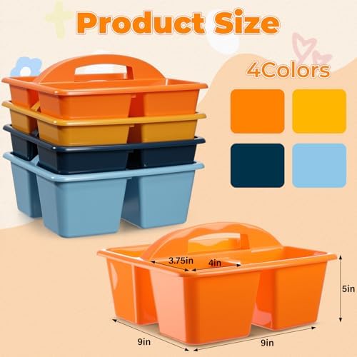 Kathfly 12 Pack Classroom Caddy Organizer with Handle, Plastic Art Craft Cleaning Caddy Bulk, Small Multipurpose Supply Organization Storage Basket for Table Desk Office Pencil Teacher (Blue Orange) - Image 5