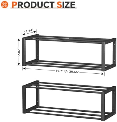 Homeiju Hanging Shoe Organizer,2 Pack Wall Mounted Shoe Rack Holds 12 Pairs,Space Saving Metal Wall Shoe Rack,Hanging Shoe Rack Shoe Holder for Small Space,Entryway,Closet,RV,Camper（Black - Image 3