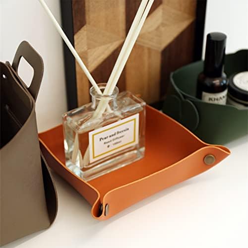 Foldable Leather Catchall Tray, Jewelry Organizer for Travel, Nightstand, Home or Office (Orange-S) - Image 3