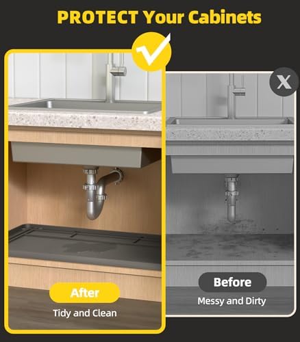 Under Sink Mats for Kitchen Waterproof 34"x22",Grey - Image 5