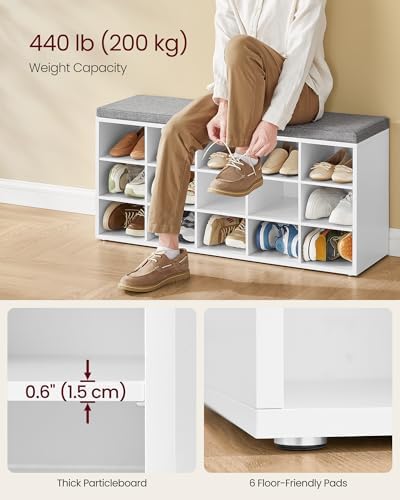 VASAGLE Shoe Bench with Cushion, 15 Compartments, 11.8 x 41.3 x 18.9 Inches - Image 4
