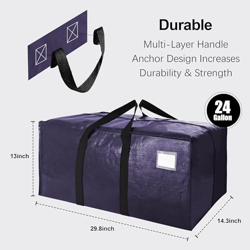 VELVETSURE 6 Pack Heavy Duty Large Moving Bags W/Backpack Straps - Strong Handles & Zippers, Storage Totes, Fold Flat, Alternative to Moving Box and Storage Bin, Semi-Transparent+Blue+Black - Image 2