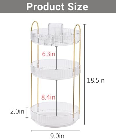 Asayuee 360 Rotating Makeup Organizer,3 Tier Large Capacity Make Up Organizers and Storage,Skincare Perfume Vanity Organizers,Bathroom Cosmetics Storage Organizer Countertop(Clear) - Image 4