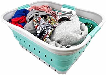 SAMMART 42L (11 gallon) Collapsible Plastic Laundry Basket - Foldable Pop Up Storage Container/Organizer - Portable Washing Tub - Space Saving Hamper/Basket (Grey/Pine) - Image 6