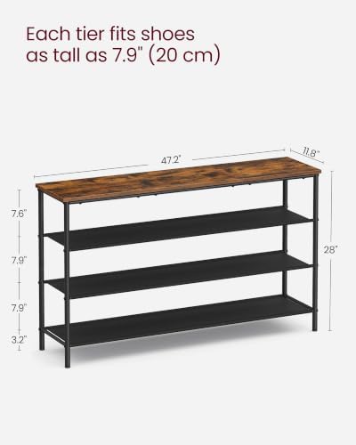 VASAGLE 4-Tier Shoe Rack, 15-18 Pairs, Steel Frame - Image 3