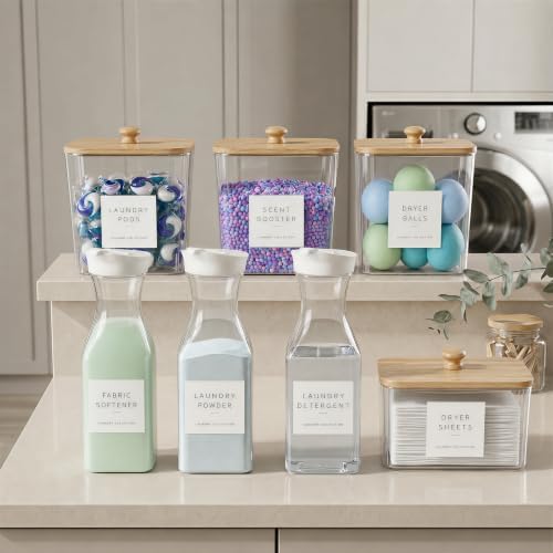 4+3 Pack Laundry Pods Containers & Dryer Sheet Holder & Laundry Detergent Dispenser, Laundry Room Organization and Storage Jars with Lids, Labels and Scoops for Scent Booster, Powder, Pods - Image 4