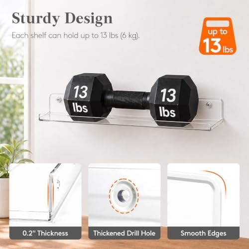 Lifewit Acrylic Floating Shelves for Wall 14" Clear, 10 Pack - Image 4