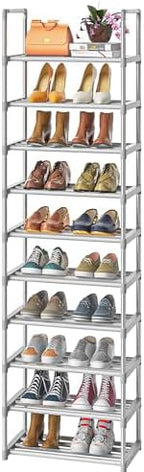 OYREL 10-Tier Metal Shoe Rack, Narrow Shoe Rack Organizer, Sturdy Shoe Shelf for Closets, Entryway, Bedroom, Garage - Silver by OYREL
