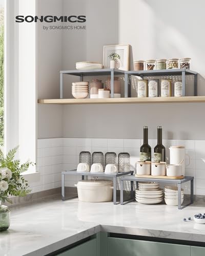 SONGMICS Set of 2 Metal Spice Racks, Stackable Expandable Shelf Risers - Image 3