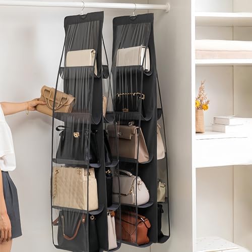 HAN SHENG 10-Pocket Clear Hanging Organizer, Handbag Storage, Black, 1 Pack - Image 3