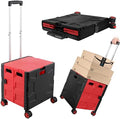 Foldable Shopping Utility Cart Portable Rolling Crate Handcart with 360°Rotate Wheel,Hidden Lid,Telescoping Handle Collapsible for Travel Shopping Moving Storage Office Use(Black/Red) by ZIYOULANG