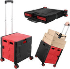 Foldable Shopping Utility Cart Portable Rolling Crate Handcart with 360°Rotate Wheel,Hidden Lid,Telescoping Handle Collapsible for Travel Shopping Moving Storage Office Use(Black/Red) by ZIYOULANG
