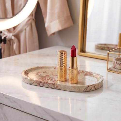 YKAJO Calacatta Viola Pink Oval Marble Tray, 9.8x4.7 Vanity Organizer Dish - Image 7