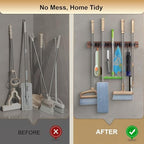 FunCee Broom Holder Wall Mount With 5 Slots & 4 Hooks，Rustic Wood Broom & Mop Hanger，Wall Mounted Garden & Garage Tool Storage Organizer Rack for Closet Laundry Room or Kitchen Wall Decor Black - Image 6