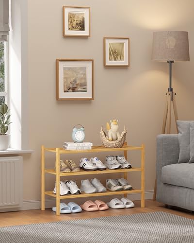 Kitsure Bamboo Wooden Shoe Rack for Closet, 26.8" Wide - 3 Tiers, Natural - Image 4
