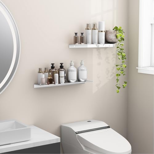 Danpoo 20 inch Metal Floating Shelves for Wall Organizer & Storage, Display Shelves for Bathroom, Living Room, Kitchen, Bedroom(Silver, 2-Pack) - Image 5