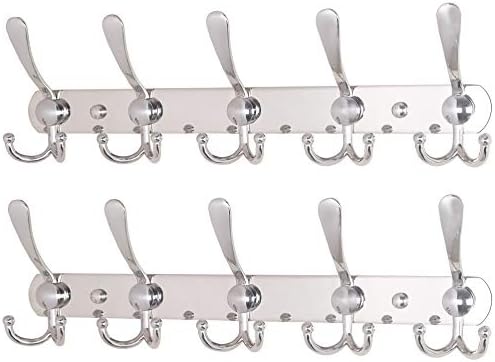 Dseap Wall Mounted Coat Rack - 5 Tri Hooks, Heavy Duty, Stainless Steel, Metal Coat Hook Rail for Coat Hat Towel Purse Robes Mudroom Bathroom Entryway (Chromed, 2 Packs) by Dseap