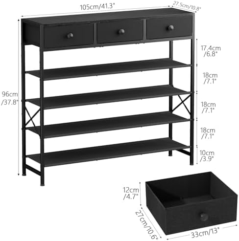 5 Tier Shoe Rack with 3 Drawers Black - Image 3