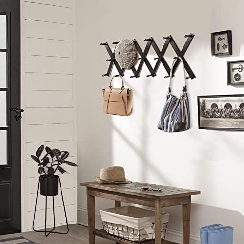 Homode Accordion Wall Hanger, Hat Hangers Wall Mounted, Wood Accordian Coat Rack with 17 Hooks, Expandable Peg Rack Wall Organizer for Hanging Baseball Caps, Hats, Purse, Coffee Cup, Bag, Walnut - Image 3