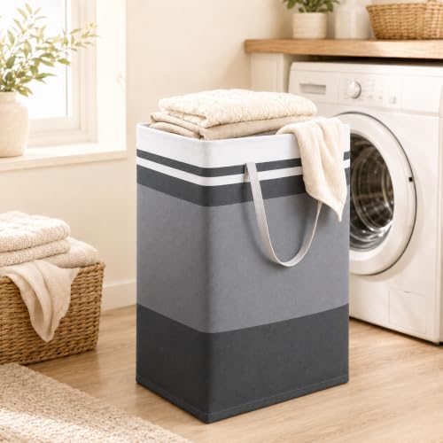 2 Pack Large Laundry Baskets, Laundry Hampers, Freestanding Waterproof Collapsible Clothes Basket with Easy Carry Handles in Laundry Room Bathroom Bedroom Dorm,Grey,75L - Image 2