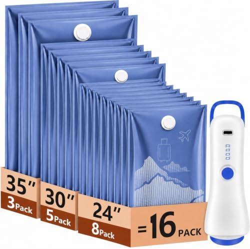 Vacuum Bags for Travel with Cordless Pump,16 Pack Space Saver Clothes by 4GCAMERA
