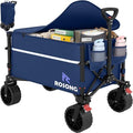 ROSONG Collapsible Wagon Cart with Wheels Foldable - Folding Utility Heavy Duty Wagons Carts for Grocery Sports Garden Shopping Camping Wheelbarrows (120L Dark Blue with Lid) by ROSONG
