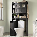 Itaar Over The Toilet Storage Cabinet, Over Toilet Bathroom Organizer with Glass Doors & Toilet Paper Holder Stand, Home Space-Saving Toilet Rack, for Bathroom, Restroom, Laundry(Black) by Itaar