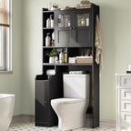 Itaar Over The Toilet Storage Cabinet, Over Toilet Bathroom Organizer with Glass Doors & Toilet Paper Holder Stand, Home Space-Saving Toilet Rack, for Bathroom, Restroom, Laundry(Black) by Itaar
