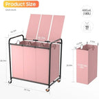 180L Laundry Sorter 3 Section, Rolling Laundry Basket with Wheels and Lid - Image 2