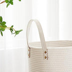 VIPOSCO 72L Tall Woven Rope Laundry Hamper, Leather Handles, White - Image 3