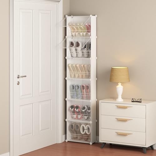MAGINELS 6-Tier Slim Shoe Storage,Narrow Shoes Rack,Hidden Closet Organizer for Small Spaces,Tall shelf for Wall Behind Door,Entryway,White by MAGINELS