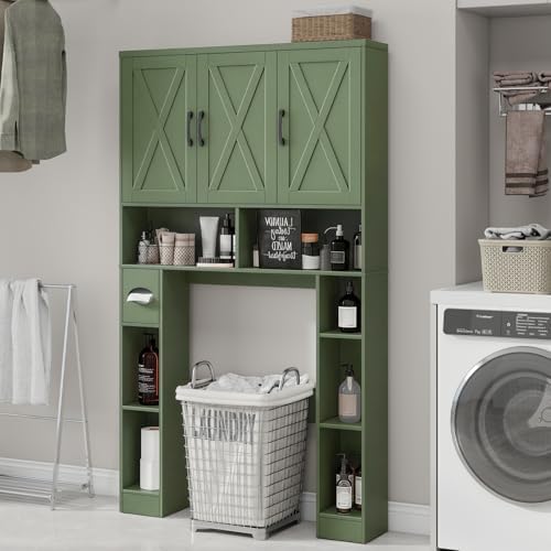 Vabches Over The Toilet Storage Cabinet with 3 Barn Doors.Green - Image 5