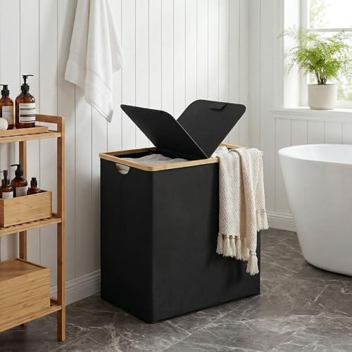 efluky Double Laundry Hamper with Lid and 2 Removable Bags, Black - Image 2