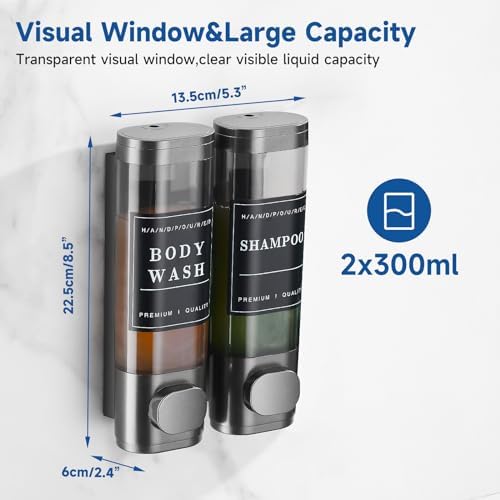Shampoo and Conditioner Dispenser Shower Soap Dispenser 2 Chamber for Shampoo and Conditioner - No Drill, Large Capacity Bathroom Dispenser for Hotel - Gun Gray - Image 4